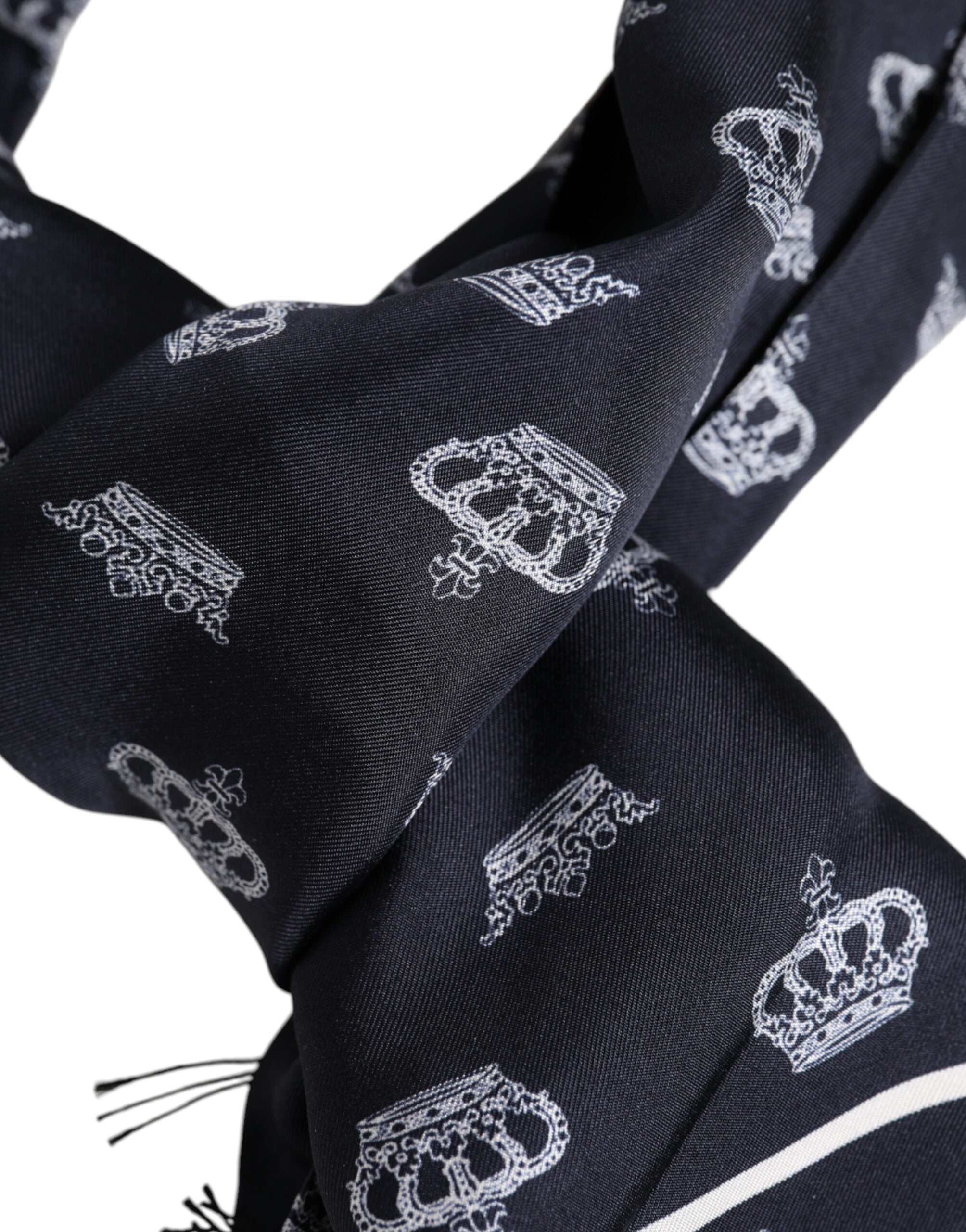 Dolce & Gabbana Svart Siden Kronfransar Herr Foulard Halsduk