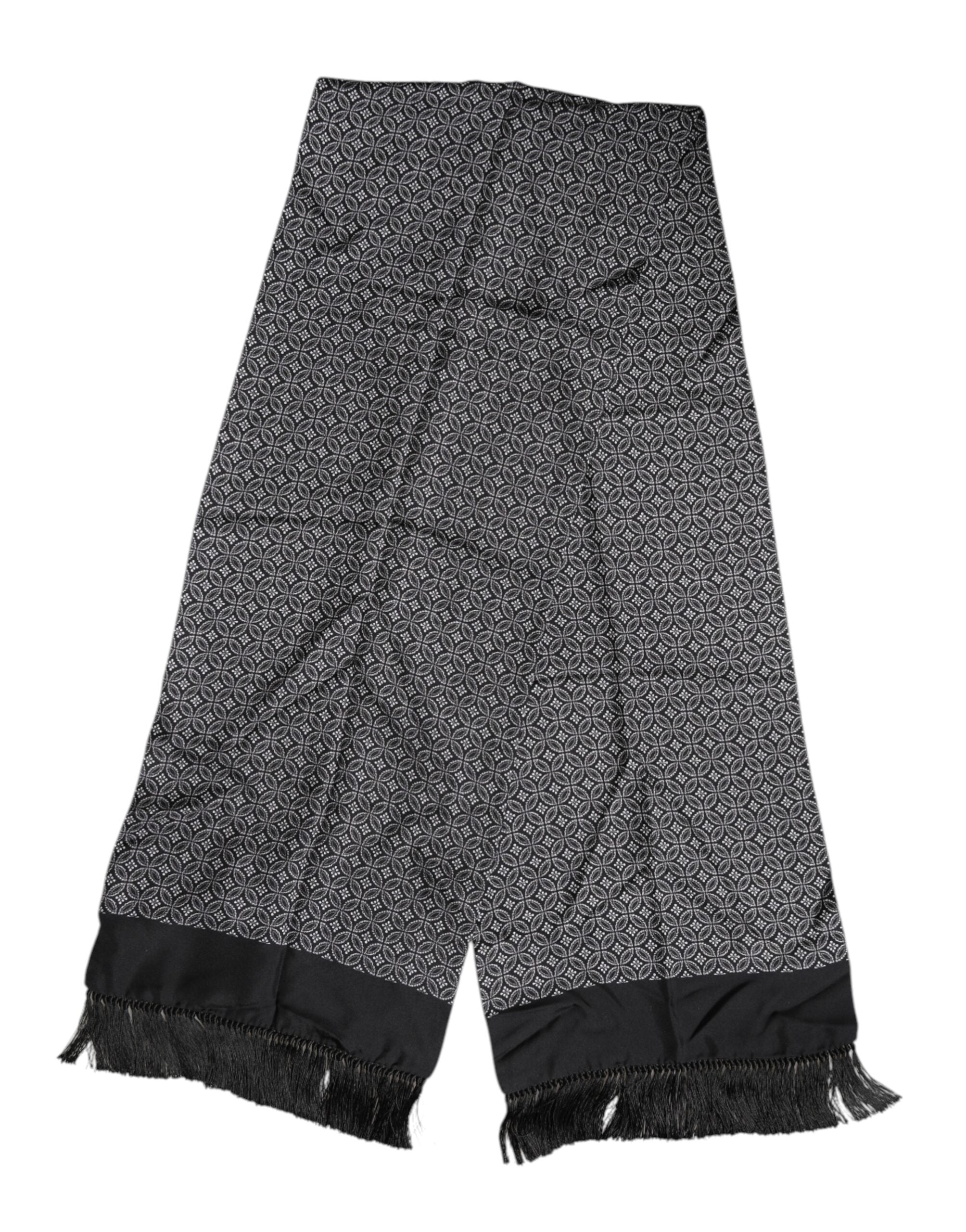 Dolce & Gabbana Svart Mönstrad Fransig Herr Foulard Halsduk