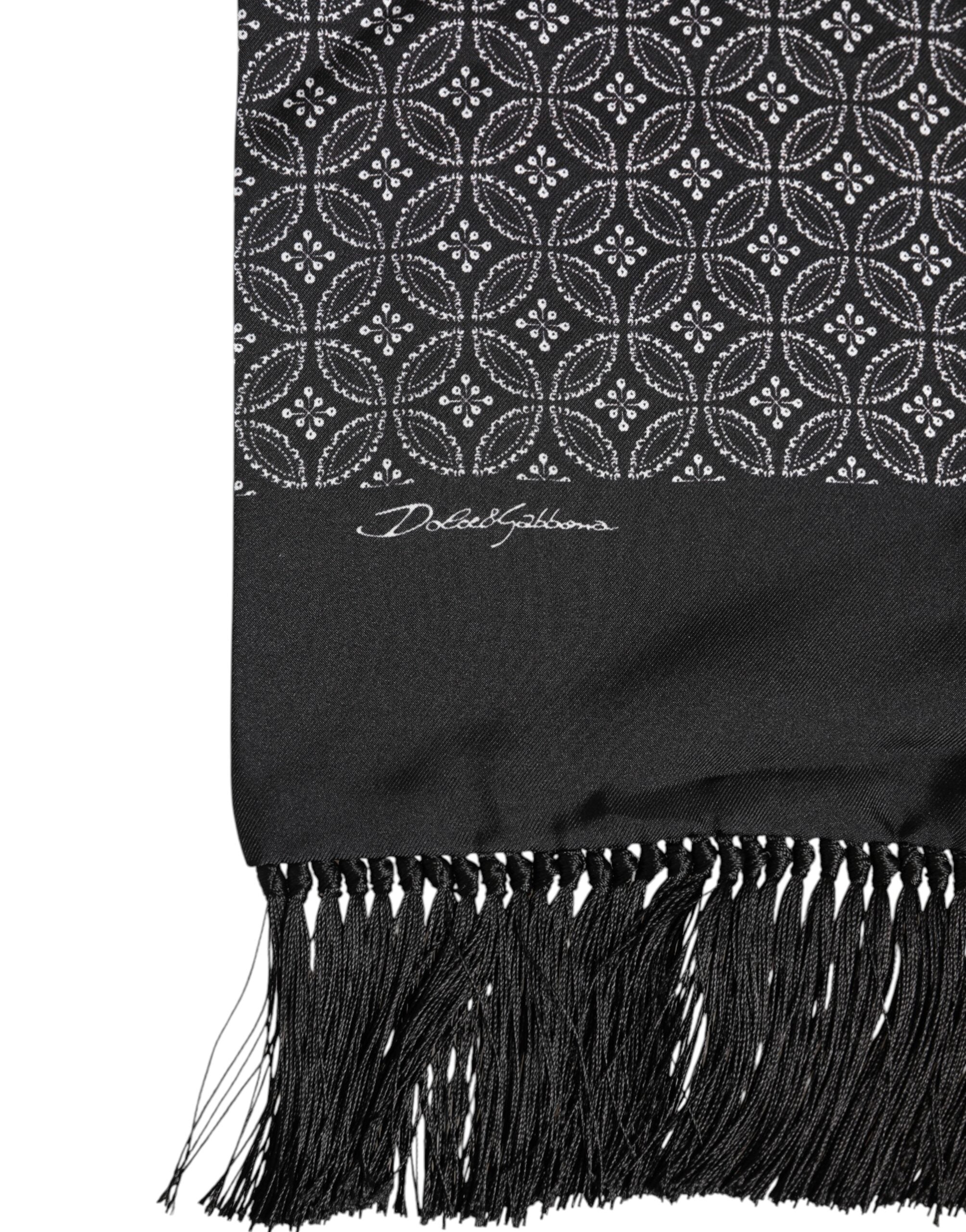 Dolce & Gabbana Svart Mönstrad Fransig Herr Foulard Halsduk