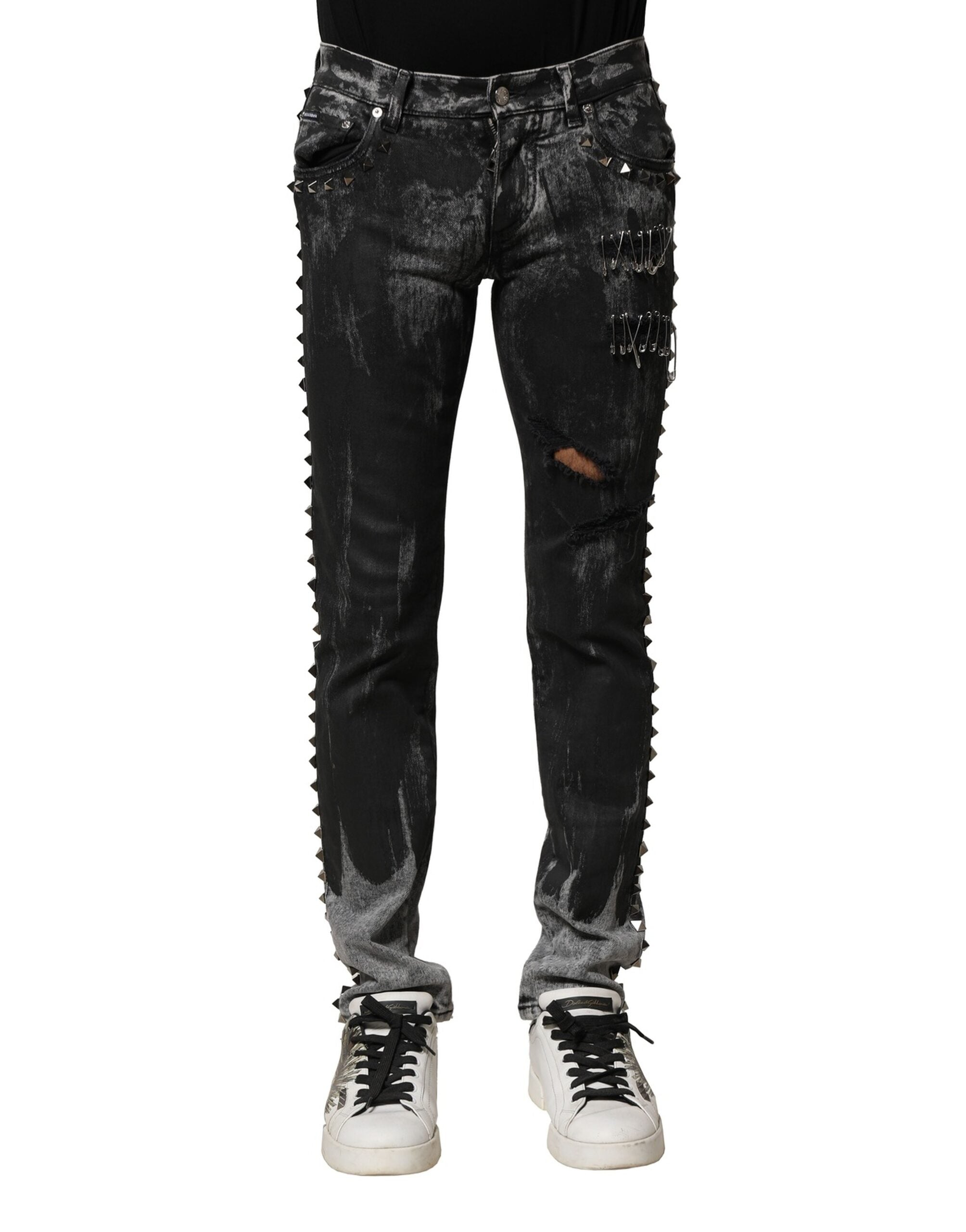 Dolce & Gabbana svarta tvättade utsmyckade skinny denimjeans