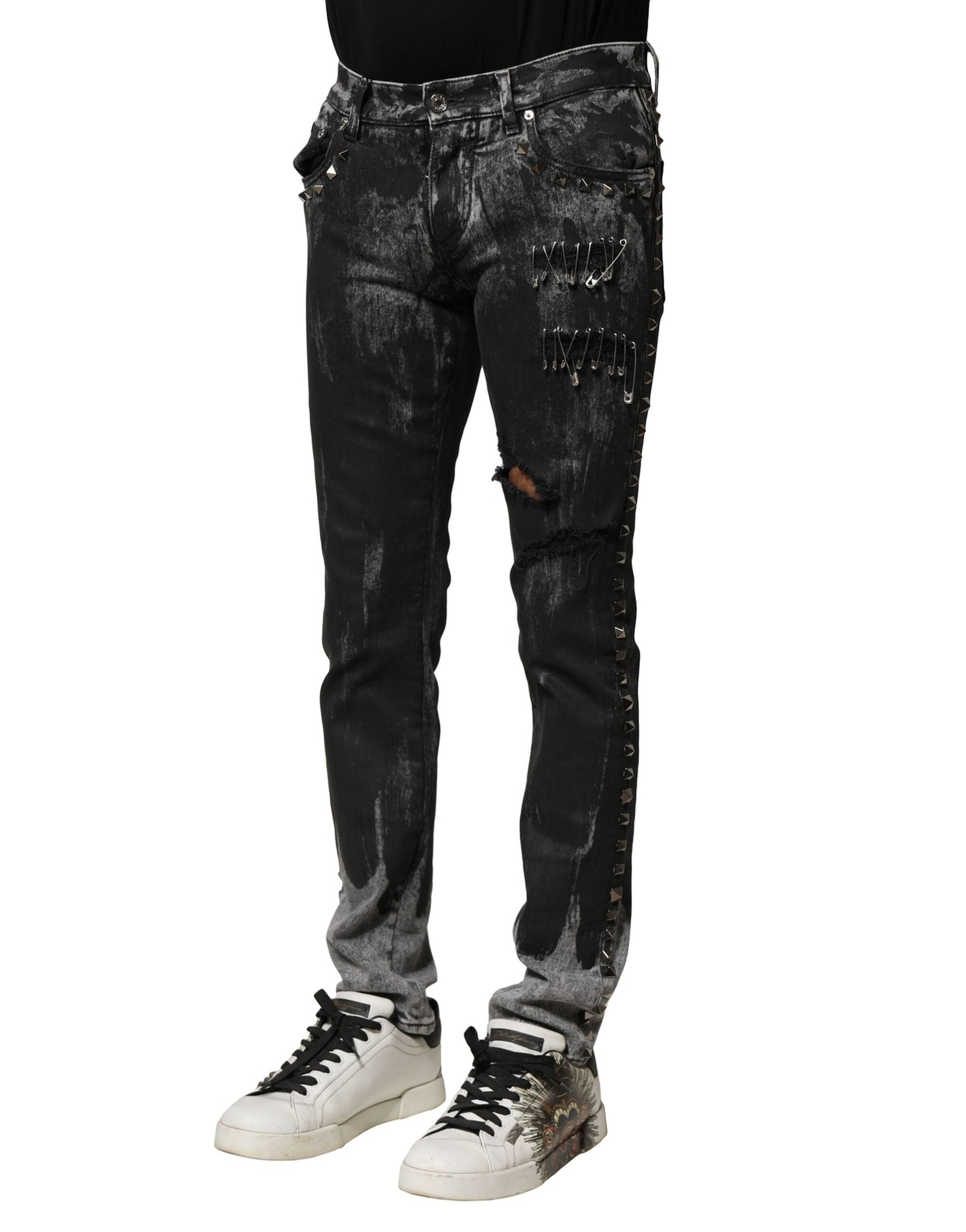 Dolce & Gabbana svarta tvättade utsmyckade skinny denimjeans