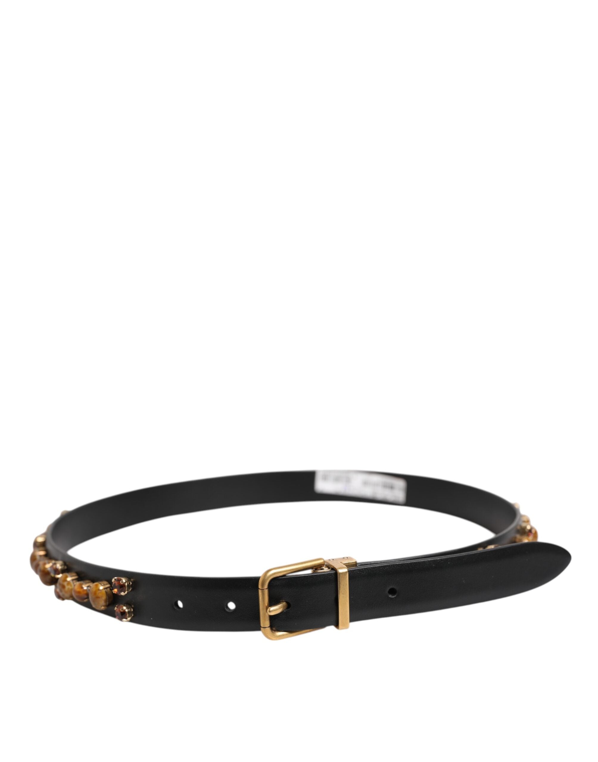 Dolce & Gabbana Svart Läderbälte med Nitar och Guldfärgat Spänne