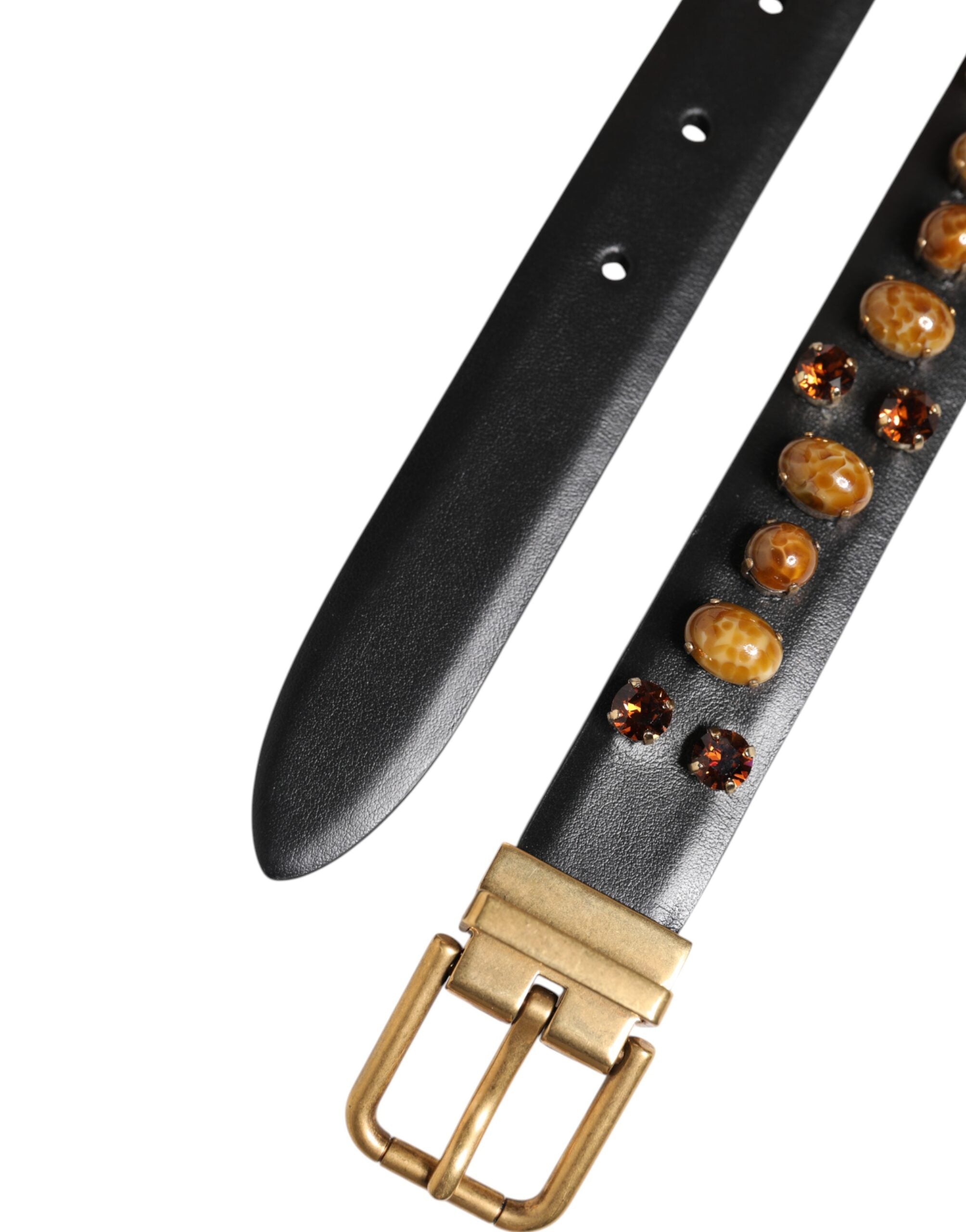 Dolce & Gabbana Svart Läderbälte med Nitar och Guldfärgat Spänne