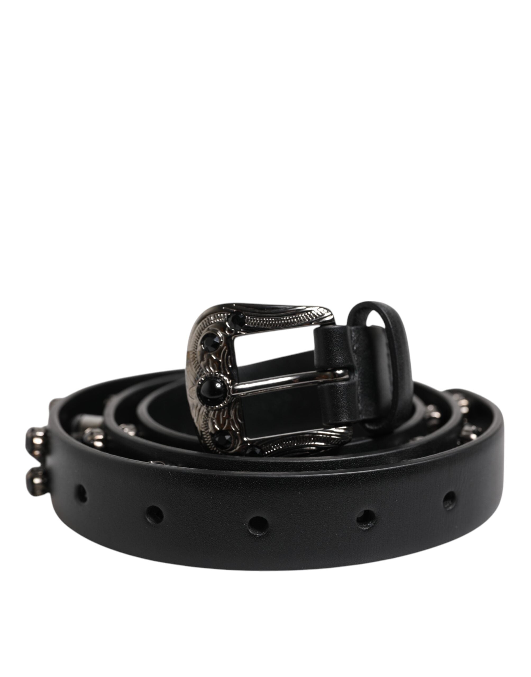 Dolce & Gabbana Svart Nited Leather Leather Belt med Metallspänne och Logotyp