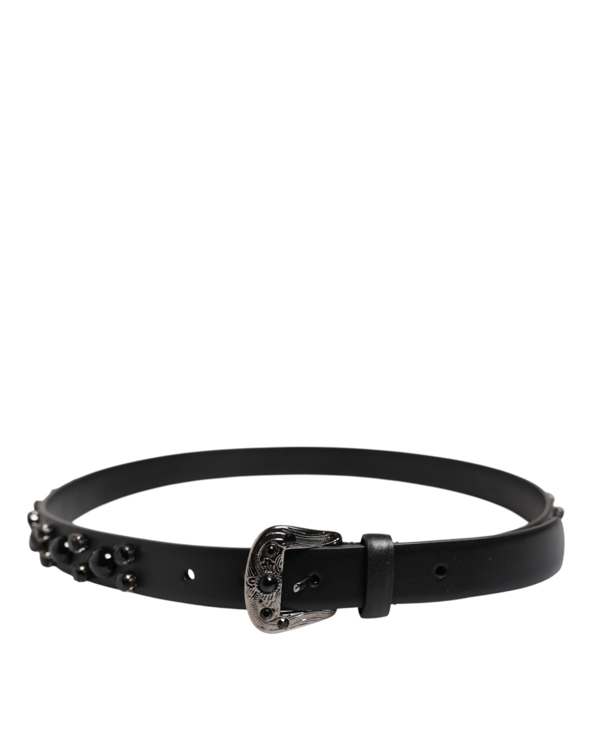 Dolce & Gabbana Svart Nited Leather Leather Belt med Metallspänne och Logotyp