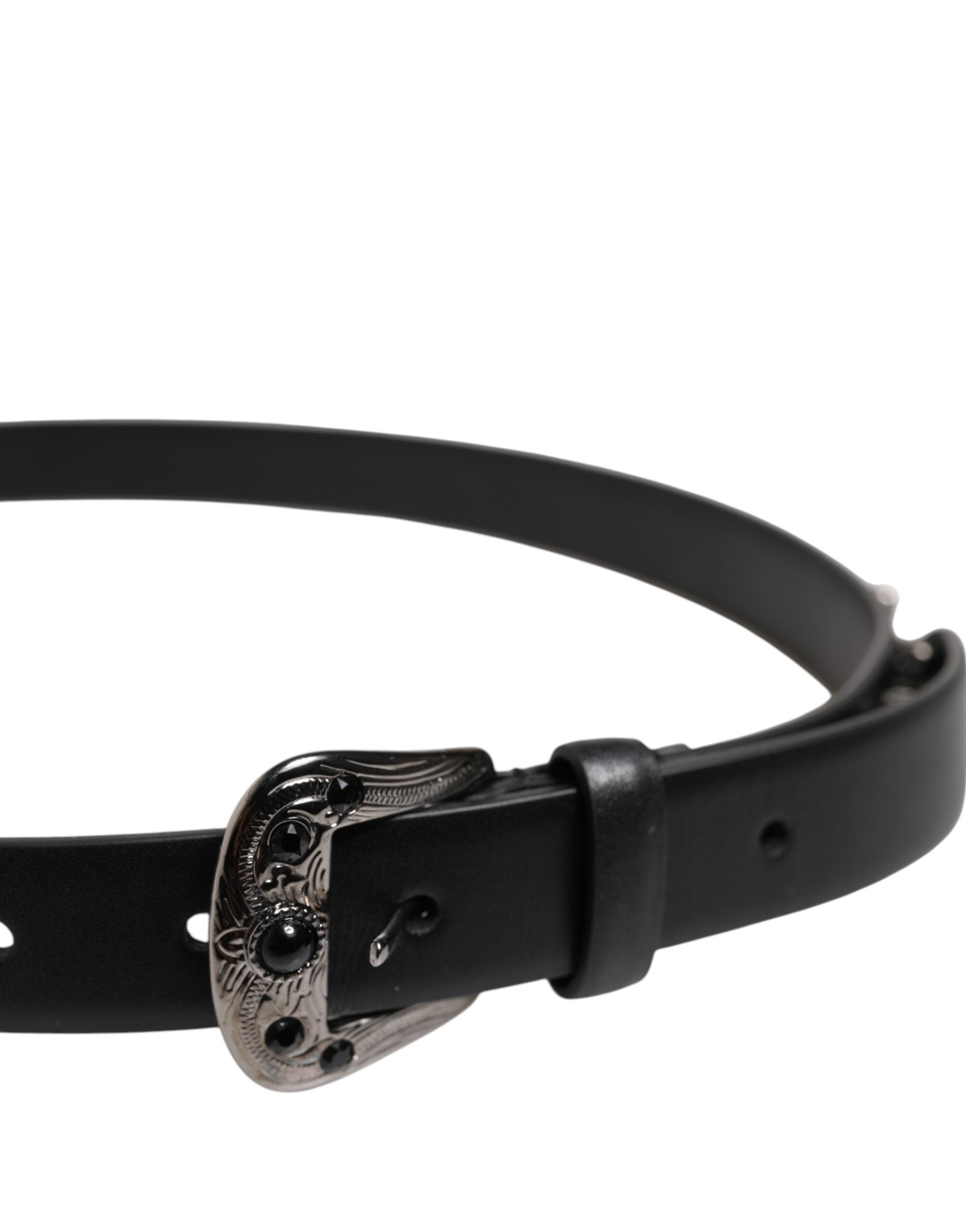 Dolce & Gabbana Svart Nited Leather Leather Belt med Metallspänne och Logotyp