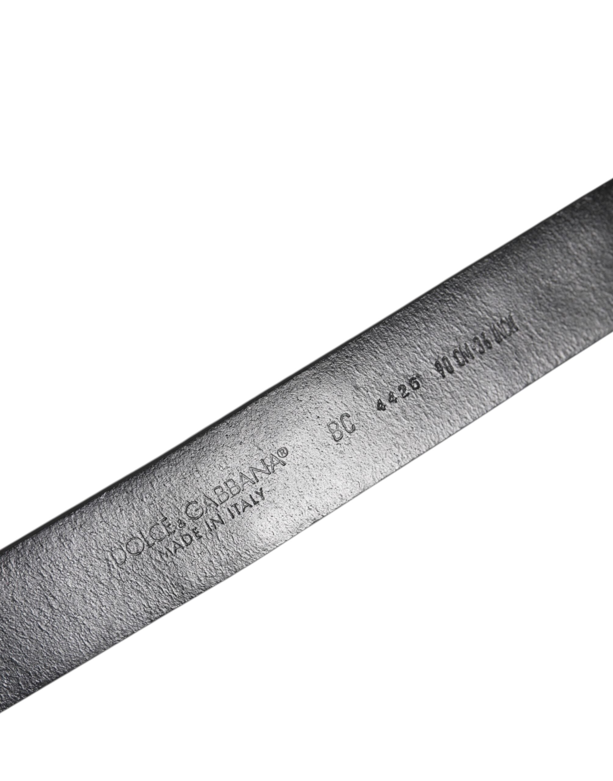 Dolce & Gabbana Svart Nited Leather Leather Belt med Metallspänne och Logotyp