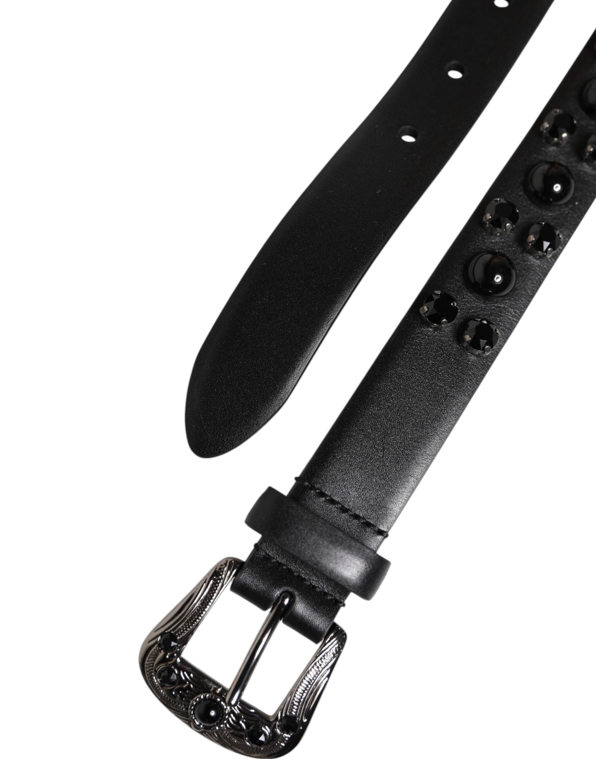 Dolce & Gabbana Svart Nited Leather Leather Belt med Metallspänne och Logotyp