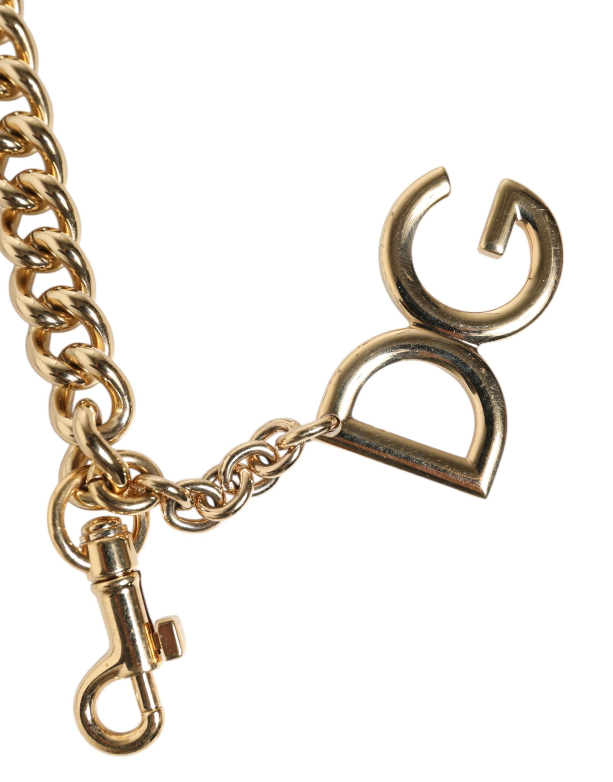 Dolce & Gabbana Brun Leopard Guld Mässingskedja Accessoar Axelrem
