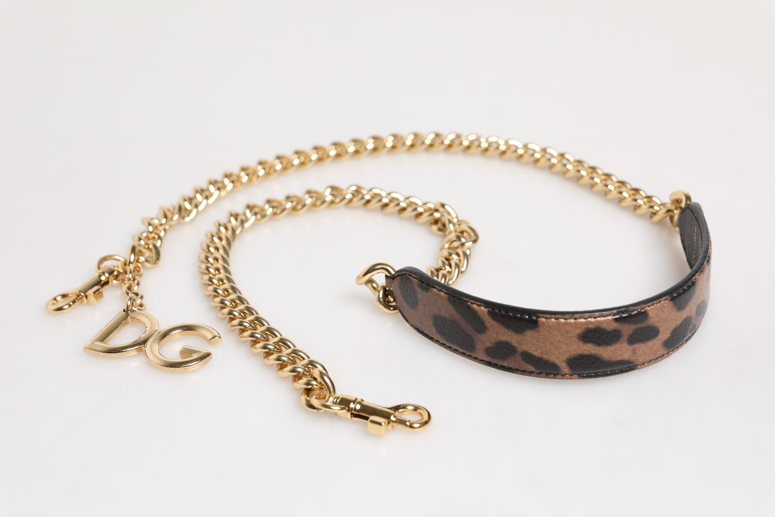 Dolce & Gabbana Brun Leopard Guld Mässingskedja Accessoar Axelrem