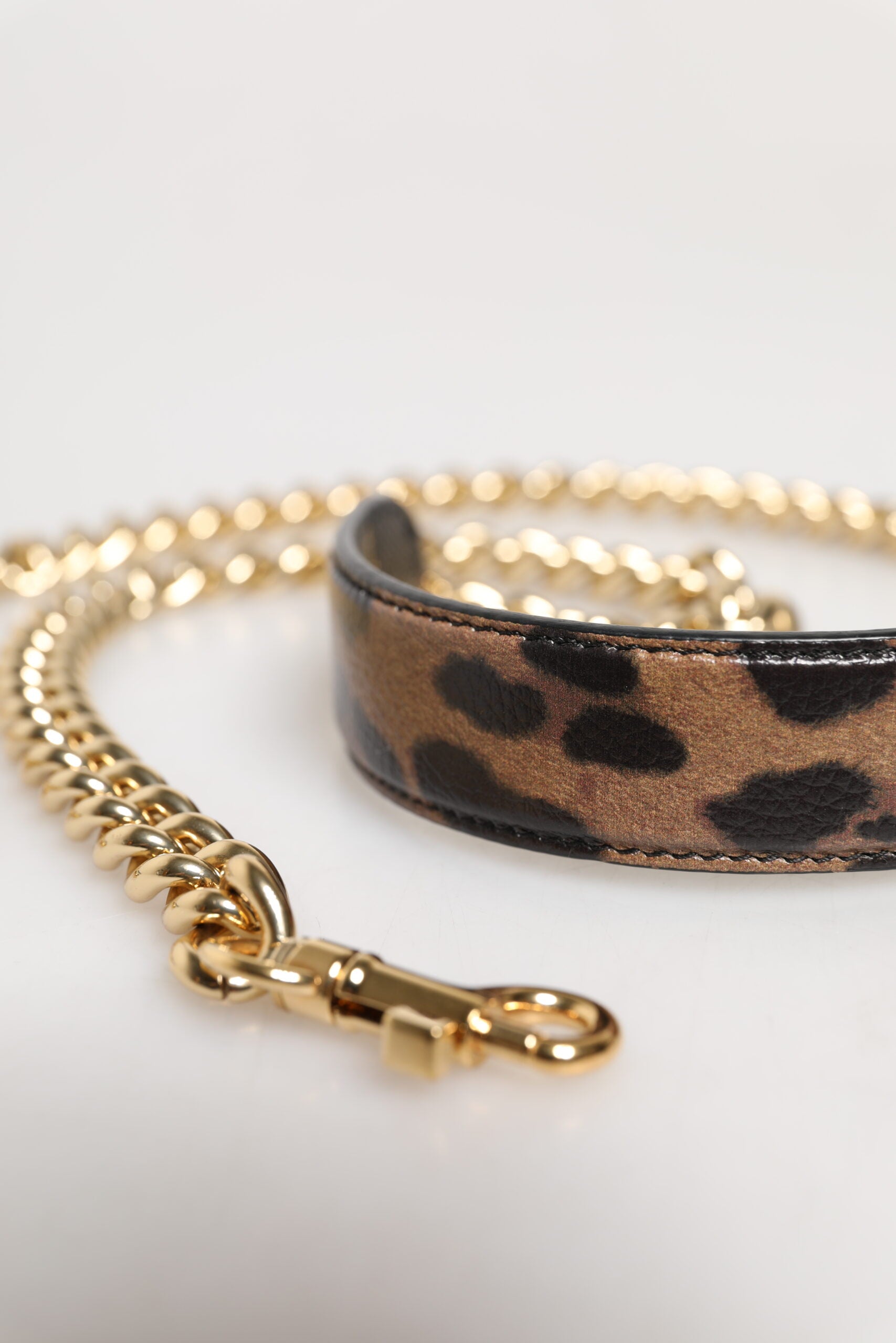 Dolce & Gabbana Brun Leopard Guld Mässingskedja Accessoar Axelrem