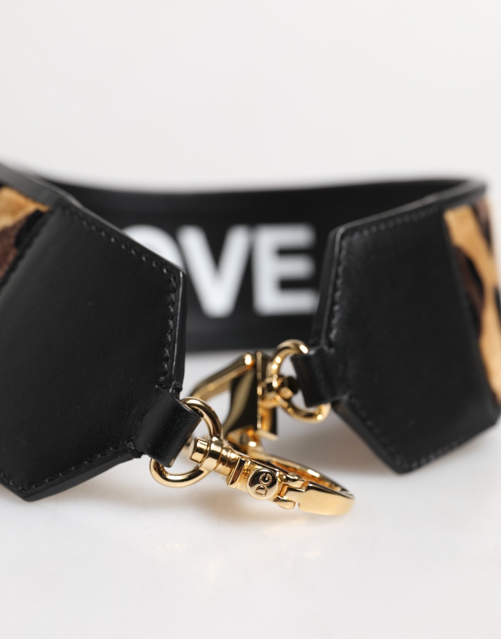 Dolce & Gabbana Svart Leopardmönstrad Vändbar Väska Axelrem