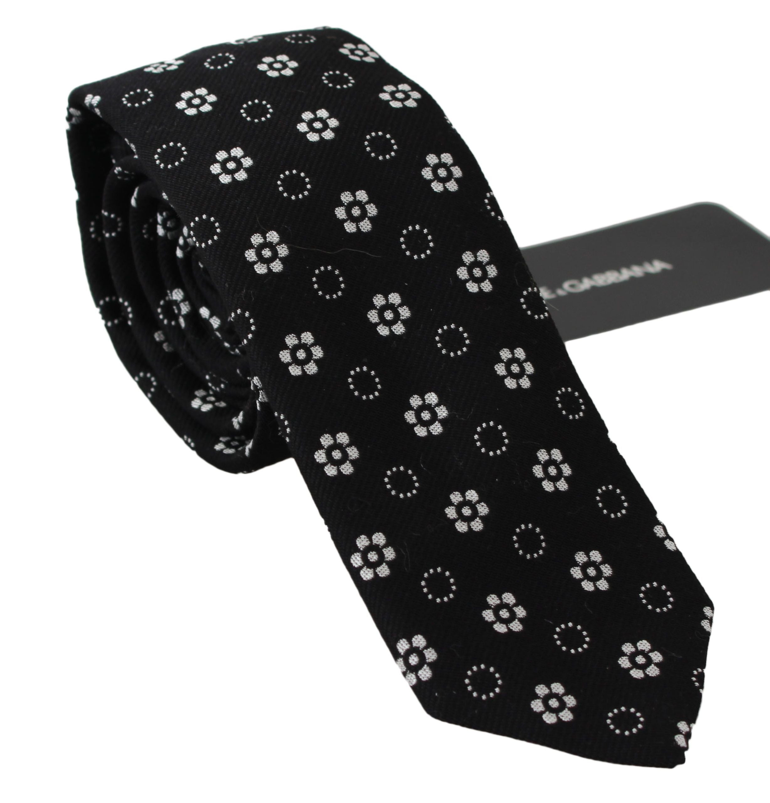 Dolce & Gabbana Svart 100% Siden Blommigt Tryck Klassisk Slips