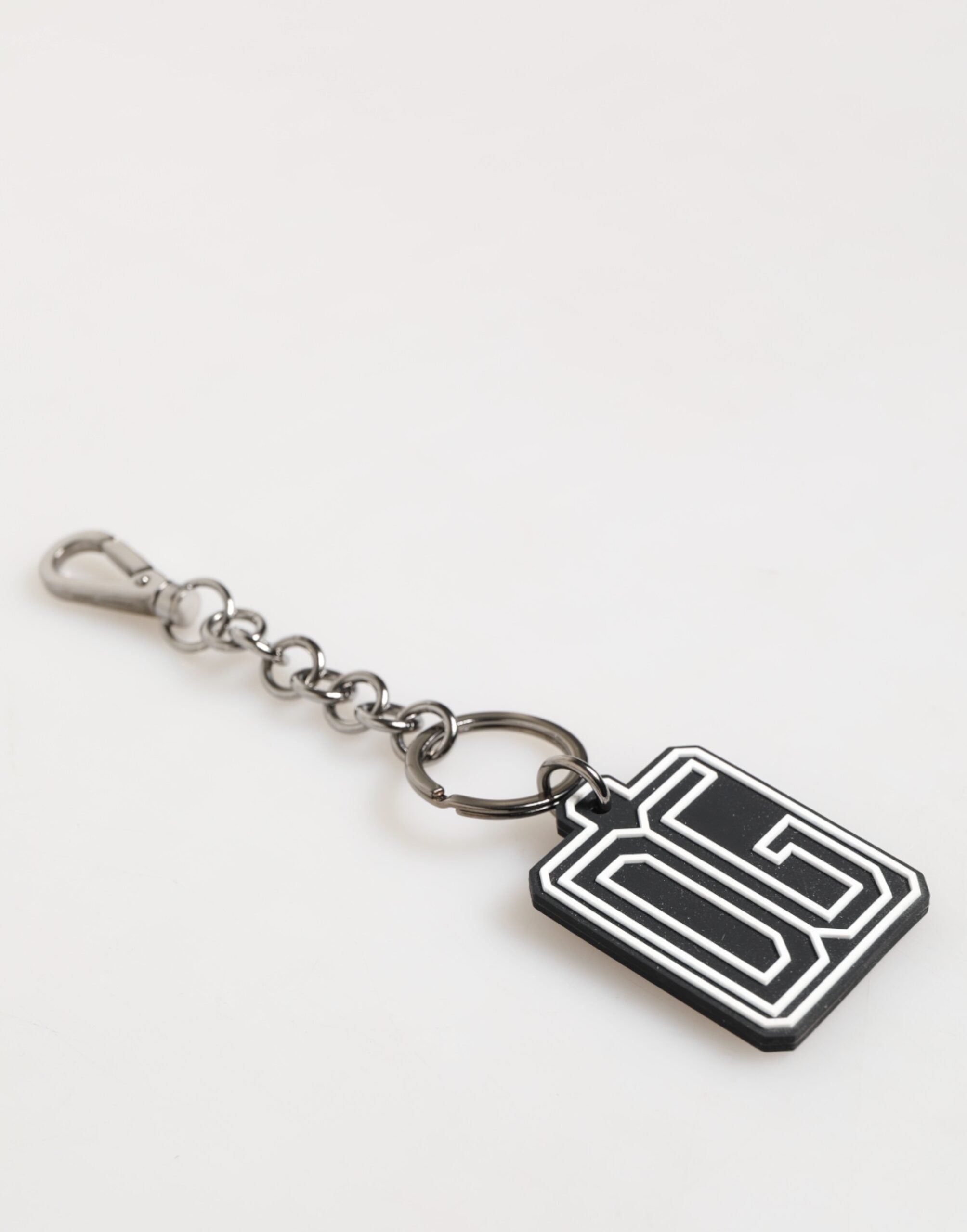 Dolce & Gabbana Svartvit DG Gummilogotyp Silver Herrnyckelring Nyckelring