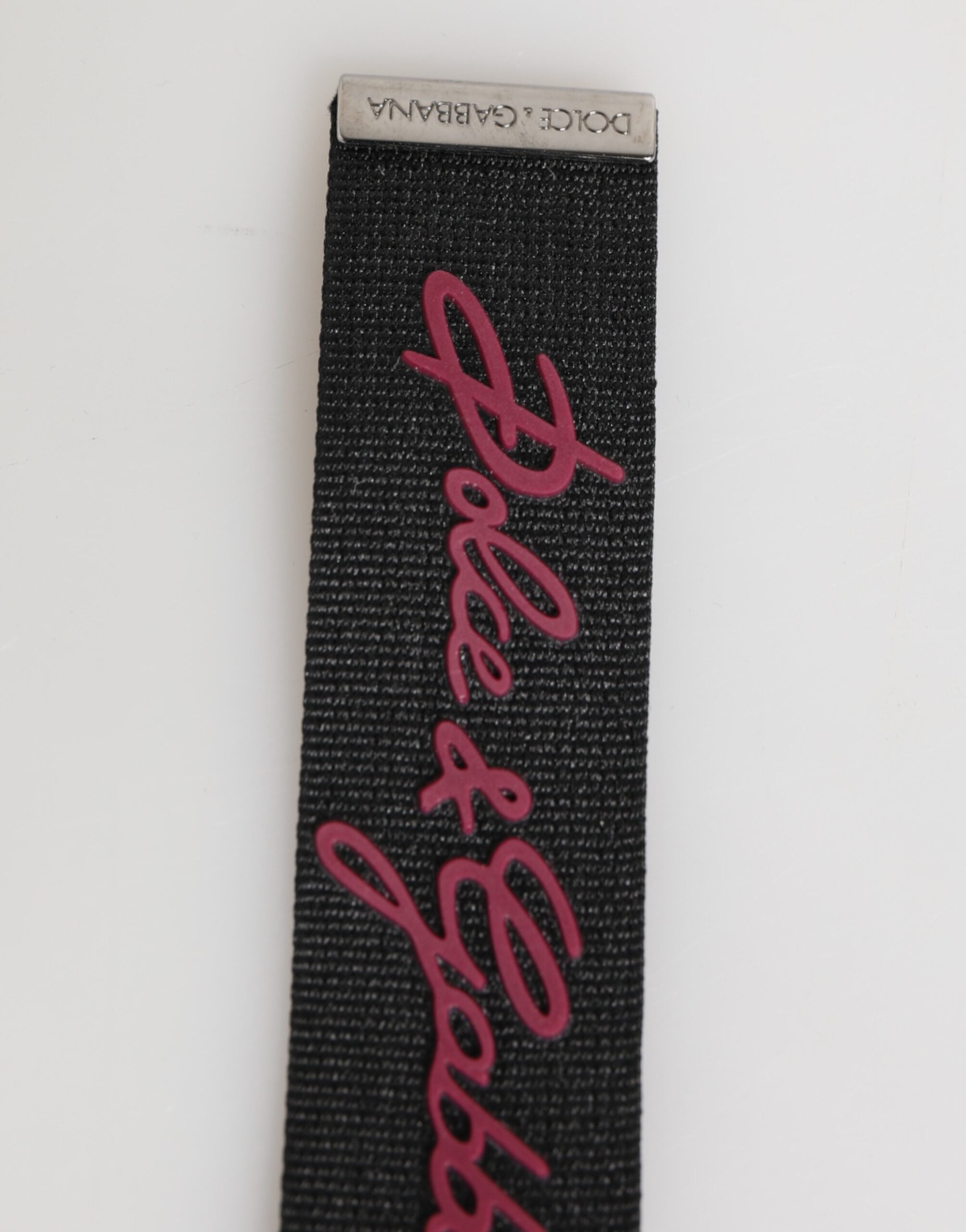 Dolce & Gabbana Svart Röd Polyester DG Logo Silver Herrnyckelring Nyckelring