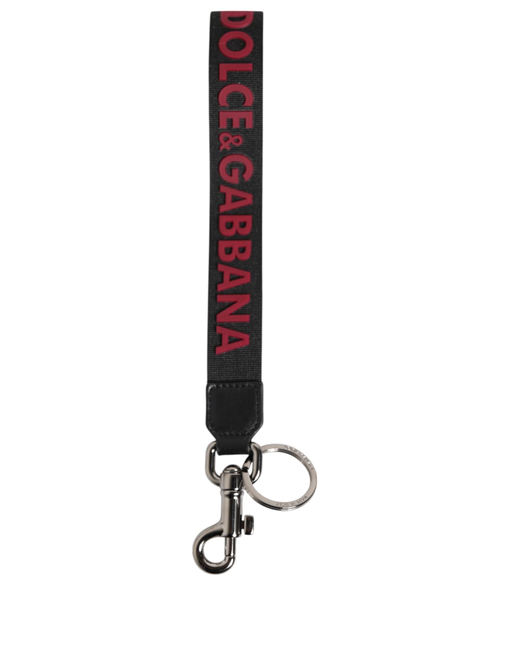 Dolce & Gabbana Svart Röd DG Logo Polyester Silver Herr Nyckelring Nyckelring