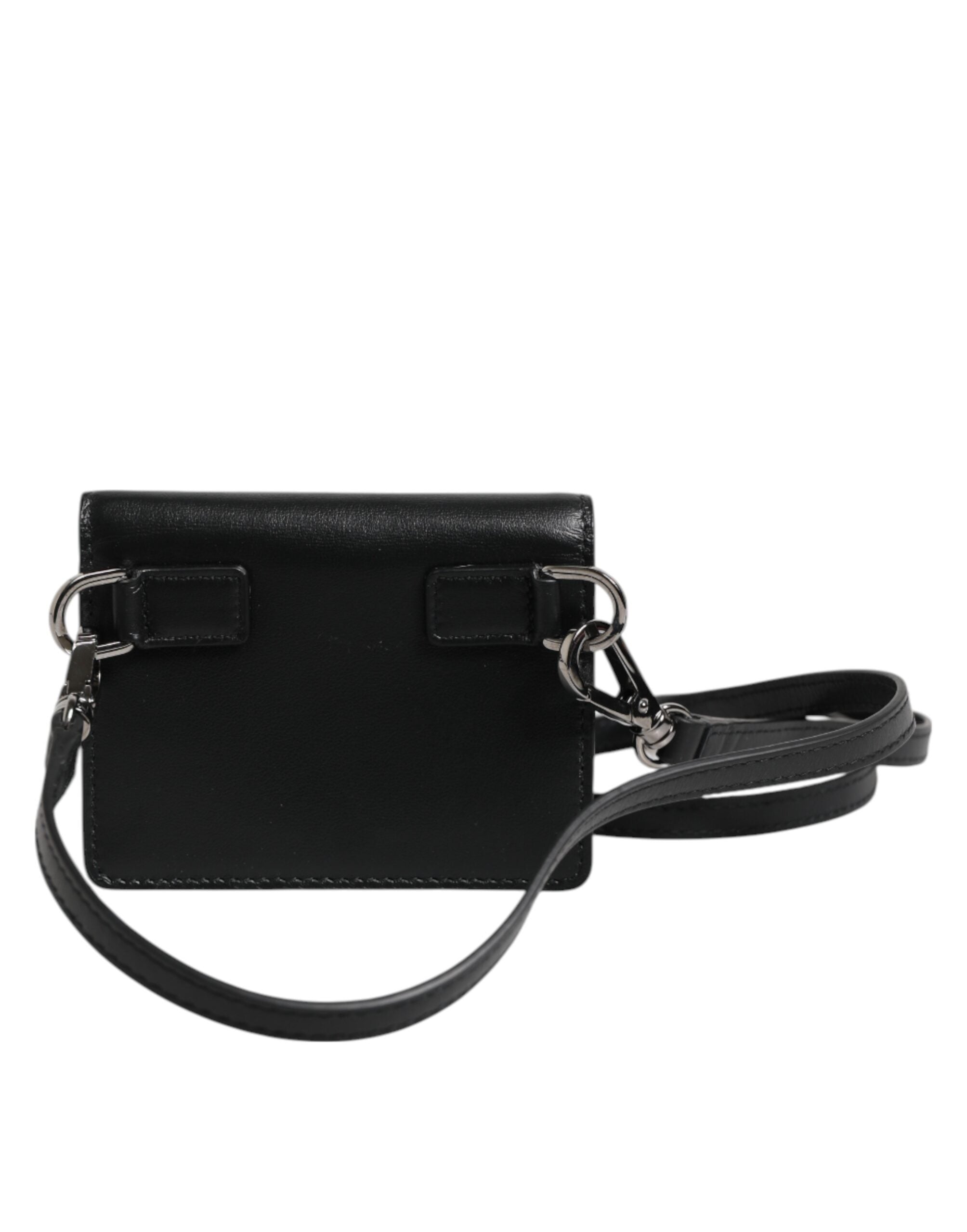 Dolce & Gabbana Black Leather Bifold Card Holder Crossbody Men Borse Bag
