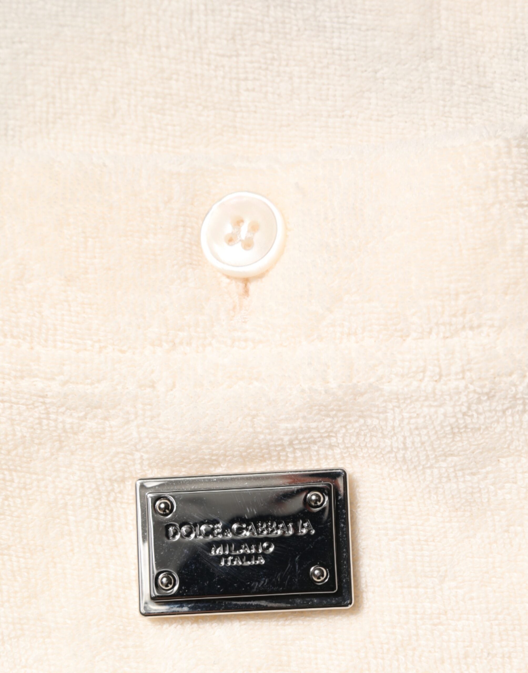 Dolce & Gabbana Elfenbensvit Bomullsfrotté Pikétröja med Logotypficka