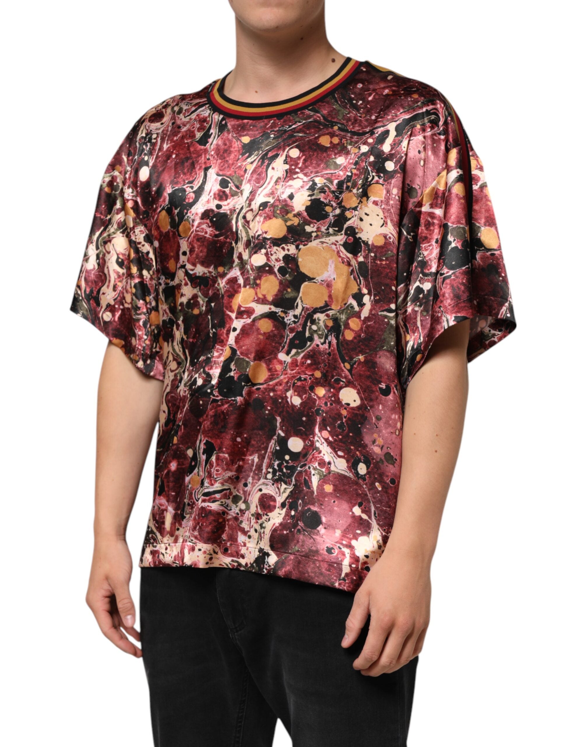 Dolce & Gabbana Flerfärgad Polyester Marmor Mönstrad Oversize T-shirt