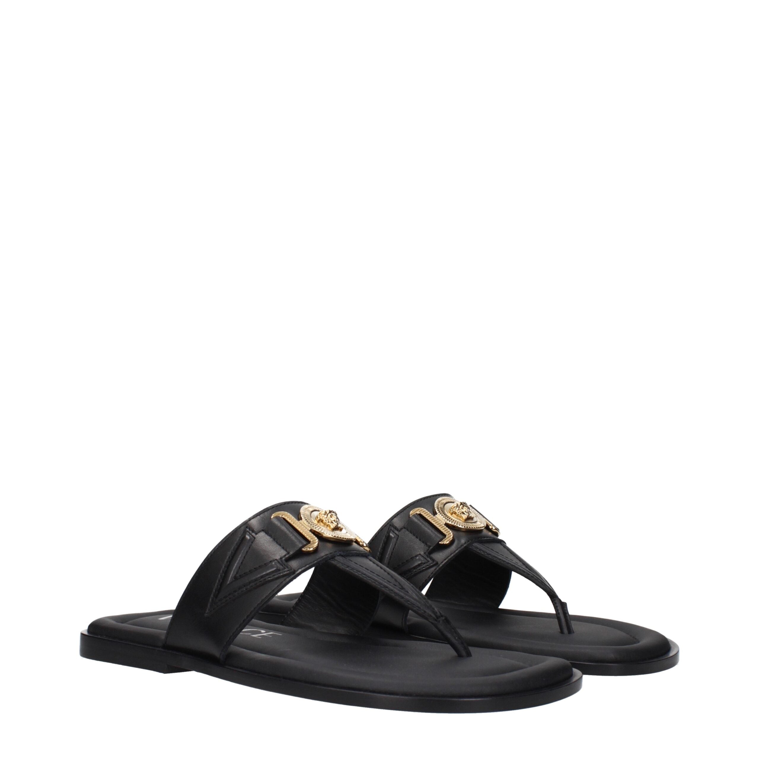 Versace svarta läderflip-flop-sandaler