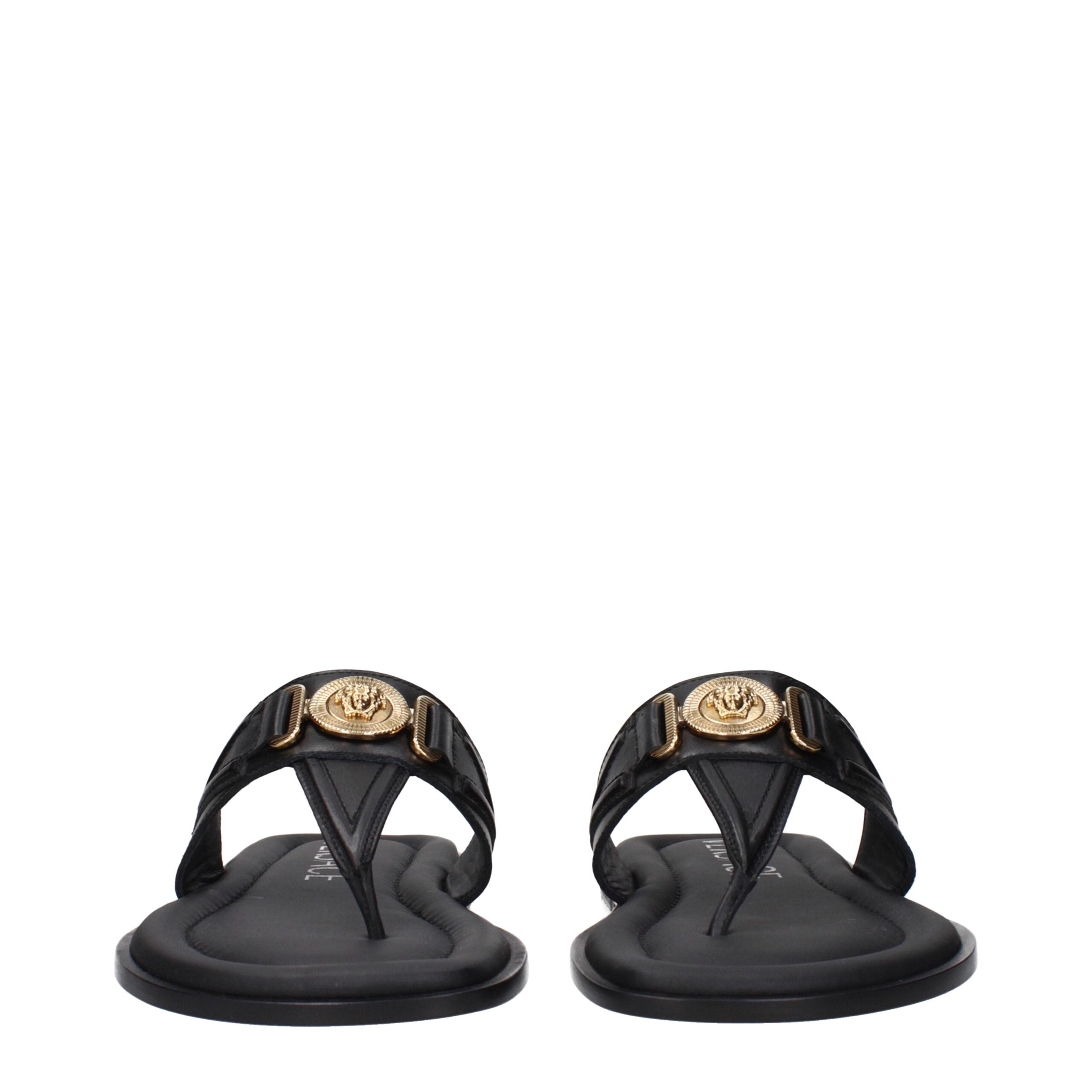 Versace svarta läderflip-flop-sandaler