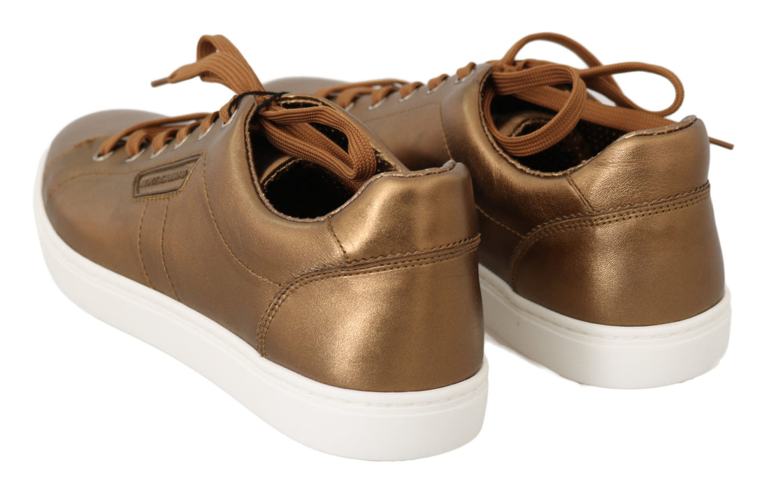 Dolce &amp; Gabbana Gold Leather Mens Casual Sneakers