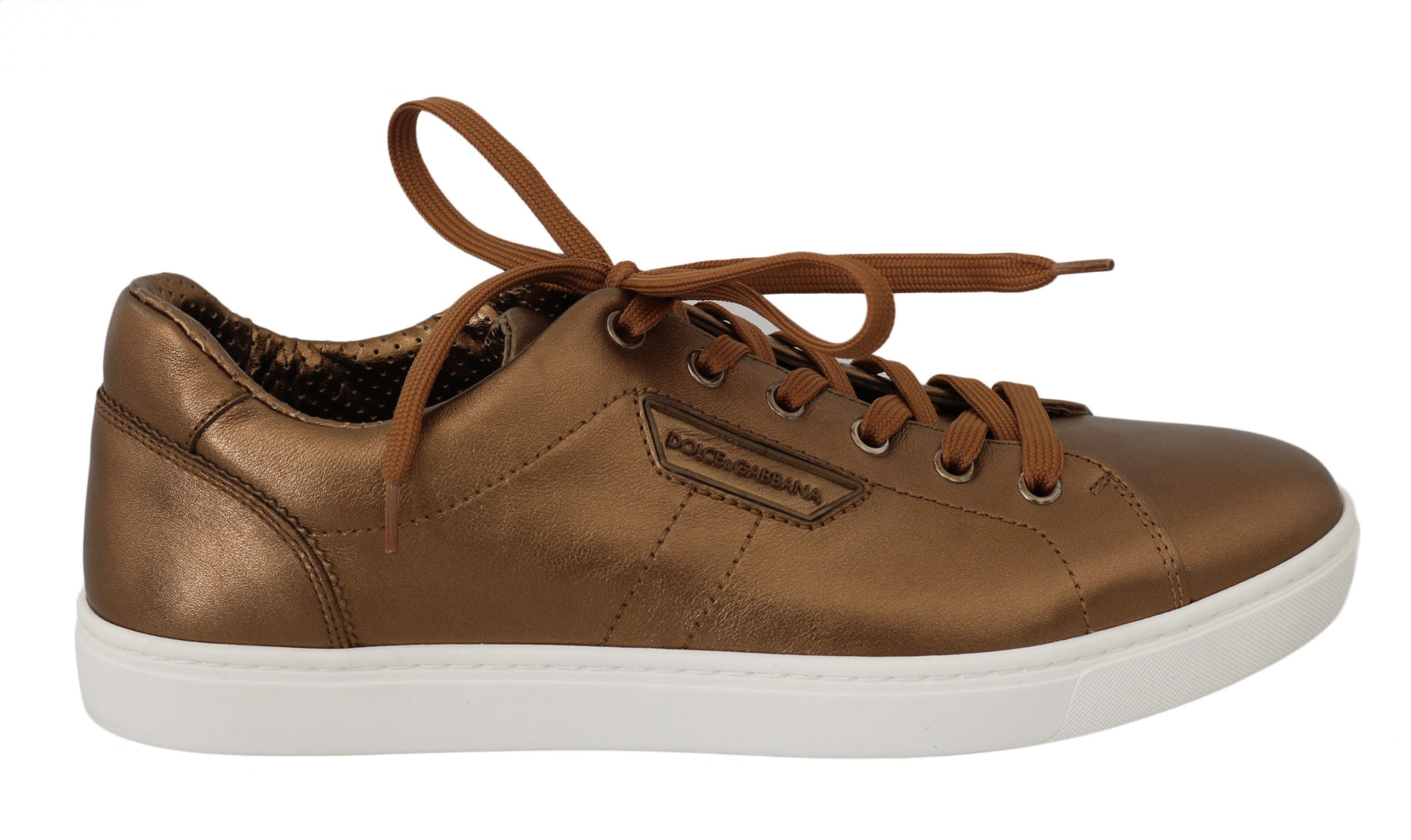 Dolce &amp; Gabbana Gold Leather Mens Casual Sneakers