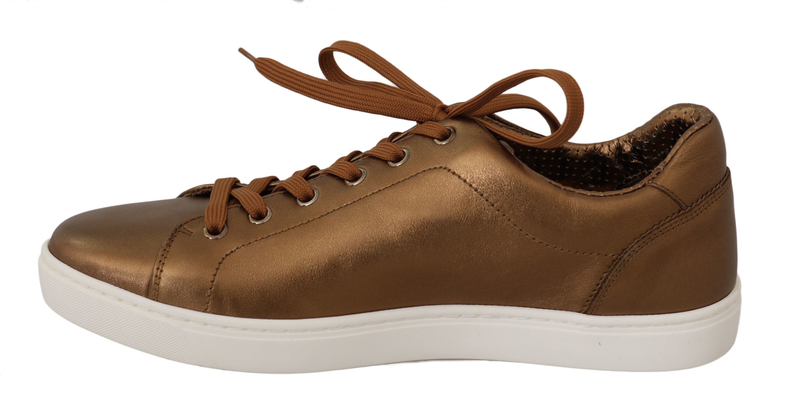 Dolce &amp; Gabbana Gold Leather Mens Casual Sneakers