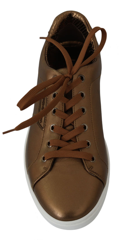 Dolce &amp; Gabbana Gold Leather Mens Casual Sneakers