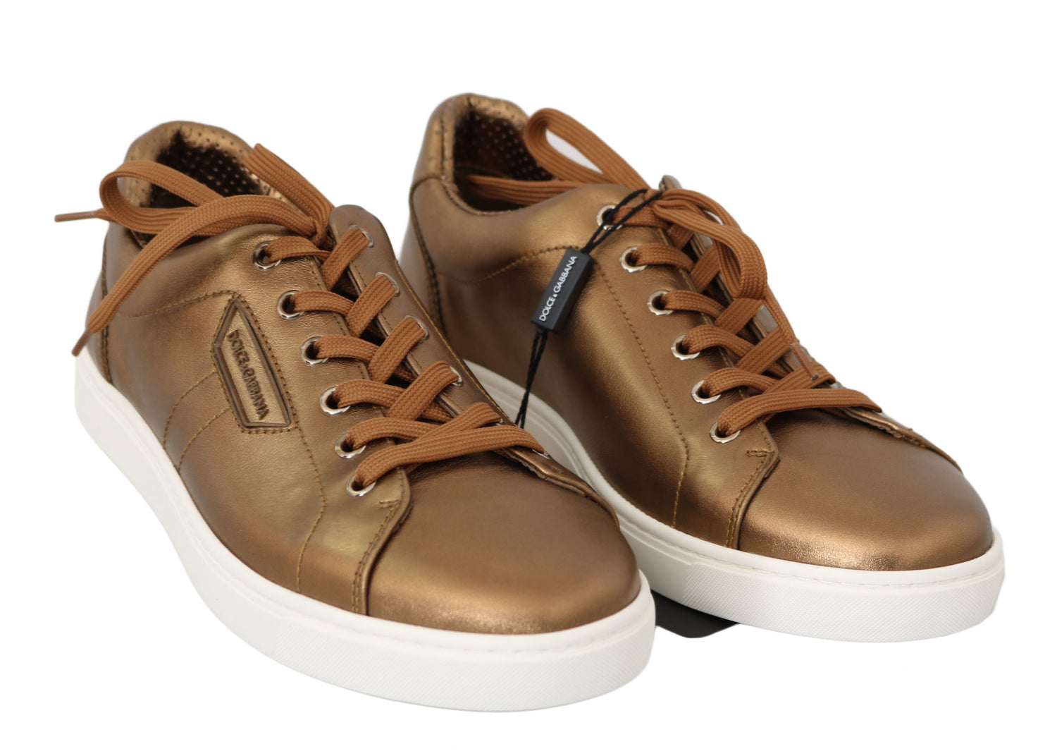 Dolce &amp; Gabbana Gold Leather Mens Casual Sneakers