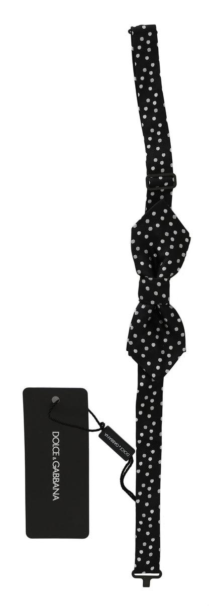 Dolce &amp; Gabbana Black Polka Dots Silk Adjustable Neck Papillon Men Bow Tie