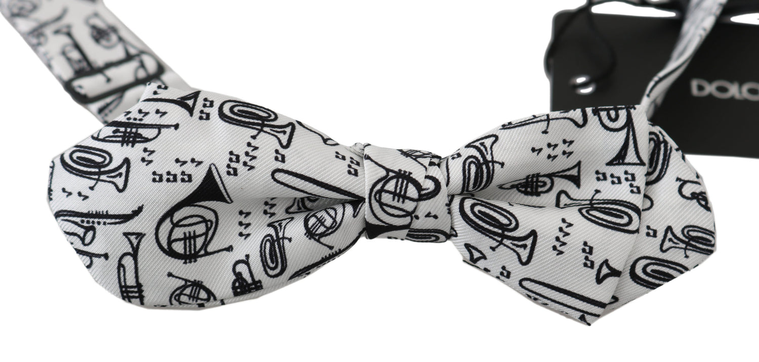 Dolce &amp; Gabbana White Instruments Adjustable Neck Papillon Men Bow Tie