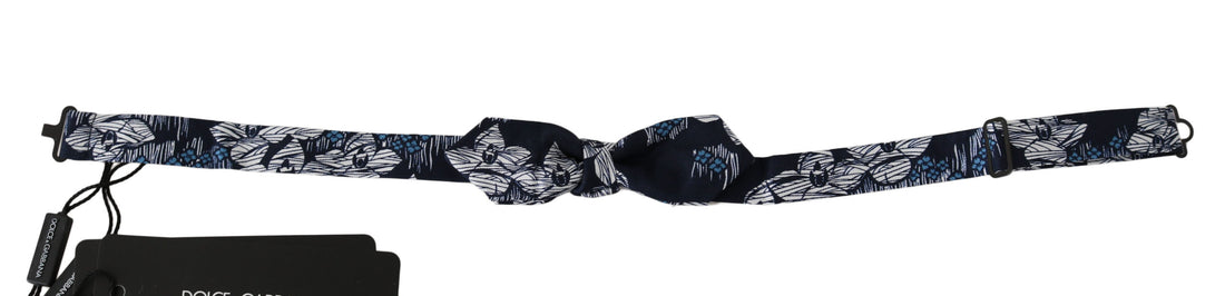 Dolce &amp; Gabbana Navy Blue Floral Slim Adjustable Neck Papillon Men  Bow Tie