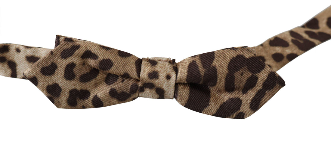 Dolce &amp; Gabbana Brown Leopard Silk Adjustable Neck Papillon Men Bow Tie