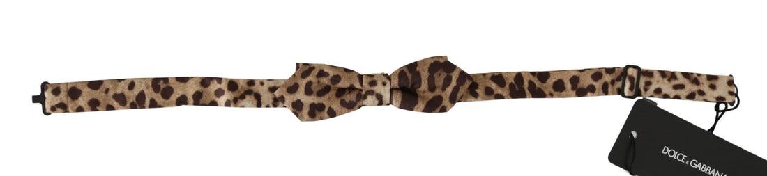 Dolce &amp; Gabbana Brown Leopard Silk Adjustable Neck Papillon Men Bow Tie