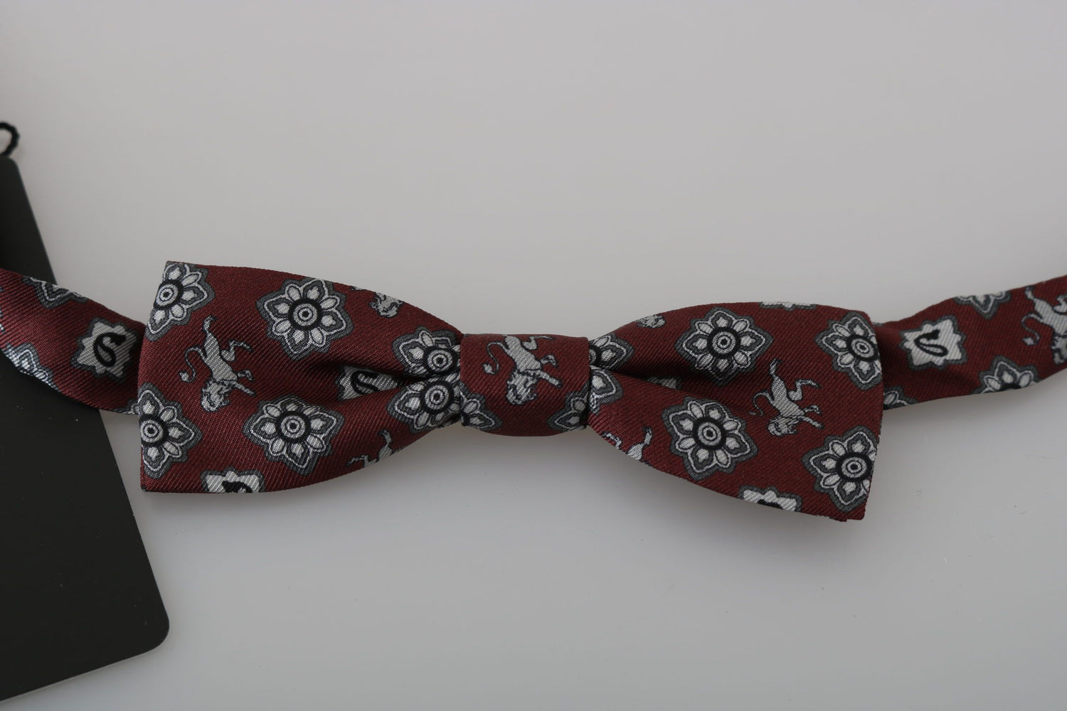 Dolce &amp; Gabbana Men Bordeaux Maroon Lion Silk Adjustable Neck Bow Tie
