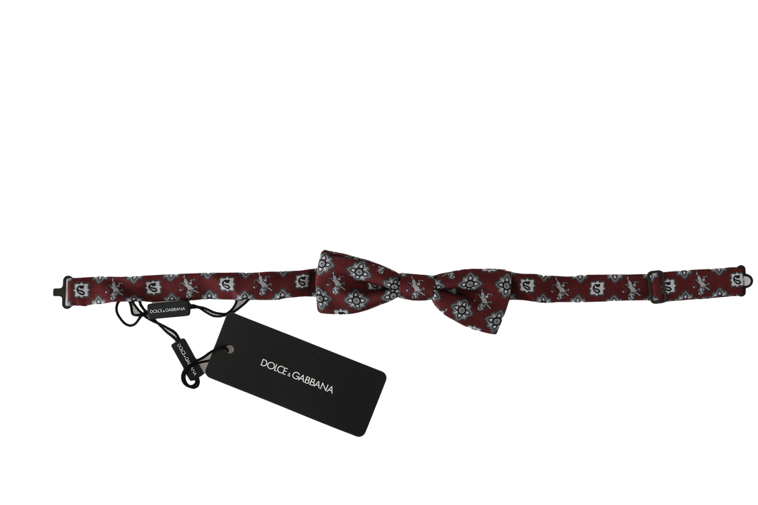 Dolce &amp; Gabbana Men Bordeaux Maroon Lion Silk Adjustable Neck Bow Tie