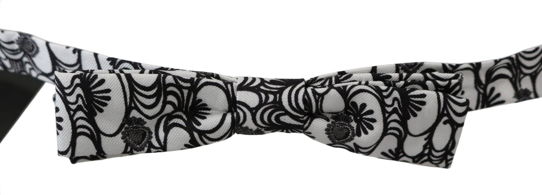 Dolce &amp; Gabbana White Pattern Silk Adjustable Neck Papillon Tie