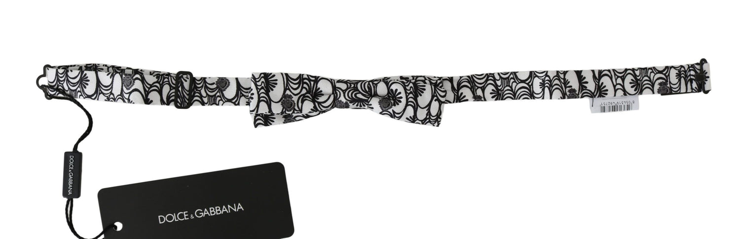 Dolce &amp; Gabbana White Pattern Silk Adjustable Neck Papillon Tie