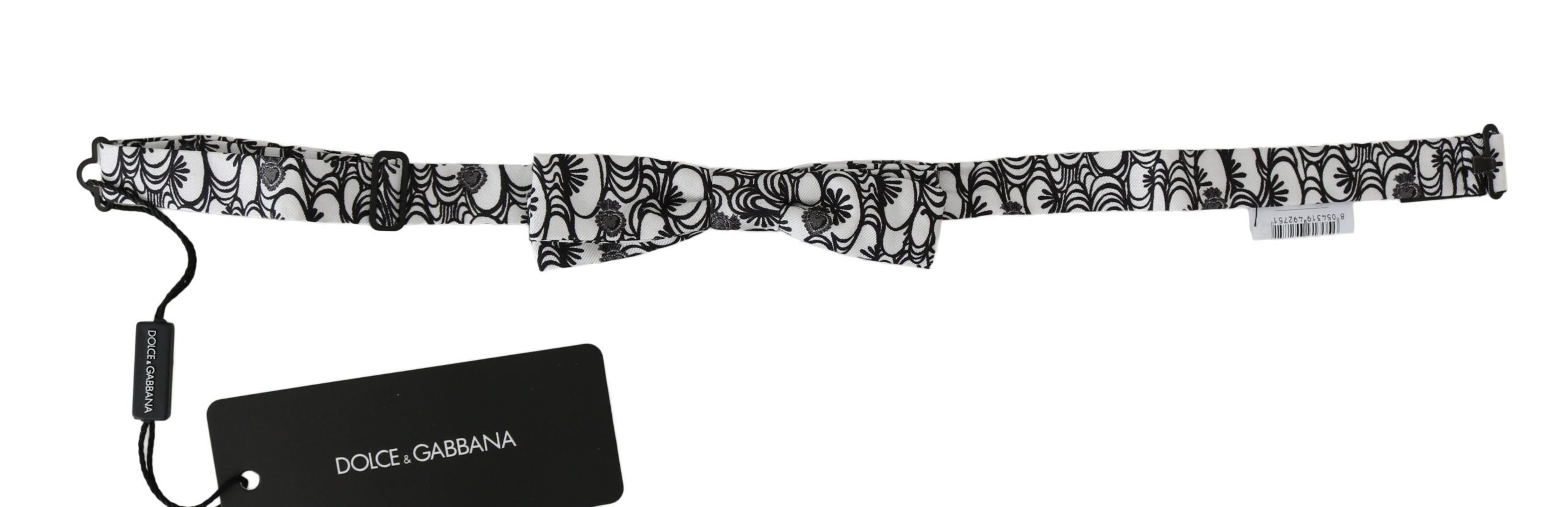Dolce &amp; Gabbana White Pattern Silk Adjustable Neck Papillon Tie