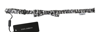 Dolce &amp; Gabbana White Pattern Silk Adjustable Neck Papillon Tie