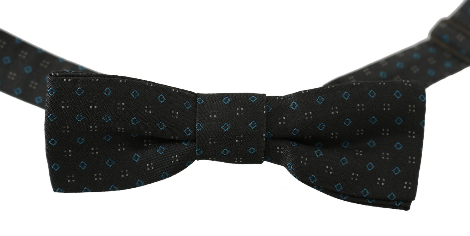 Dolce &amp; Gabbana Men Gray Pattern Silk Adjustable Neck Papillon Bow Tie