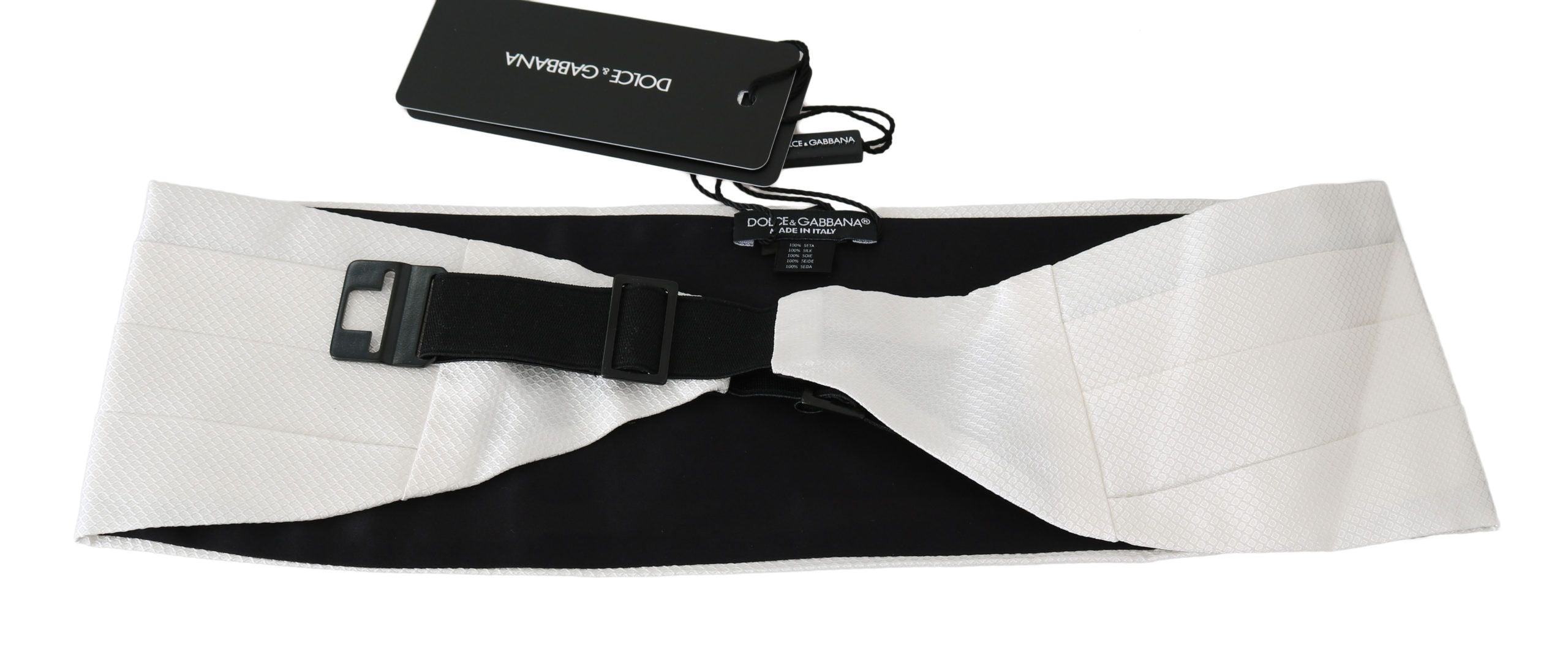 Dolce &amp; Gabbana White Men Waist Belt 100% Silk Cummerbund