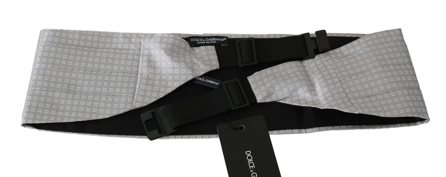 Dolce &amp; Gabbana Gray Patterned Waist Belt Silk Cummerbund