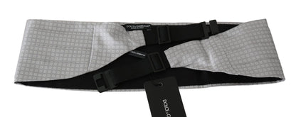 Dolce &amp; Gabbana Gray Patterned Waist Belt Silk Cummerbund