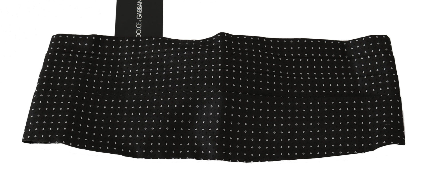 Dolce &amp; Gabbana Black Dotted Waist Belt Silk Cummerbund