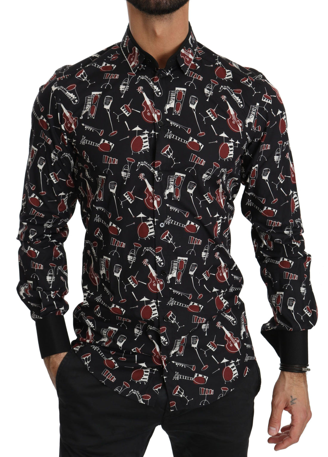 Dolce &amp;amp; Gabbana Svart Slim Fit Skjorta med Musikinstrument