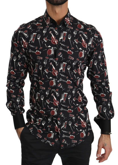 Dolce &amp; Gabbana Black Musical Instrument Slim fit Shirt