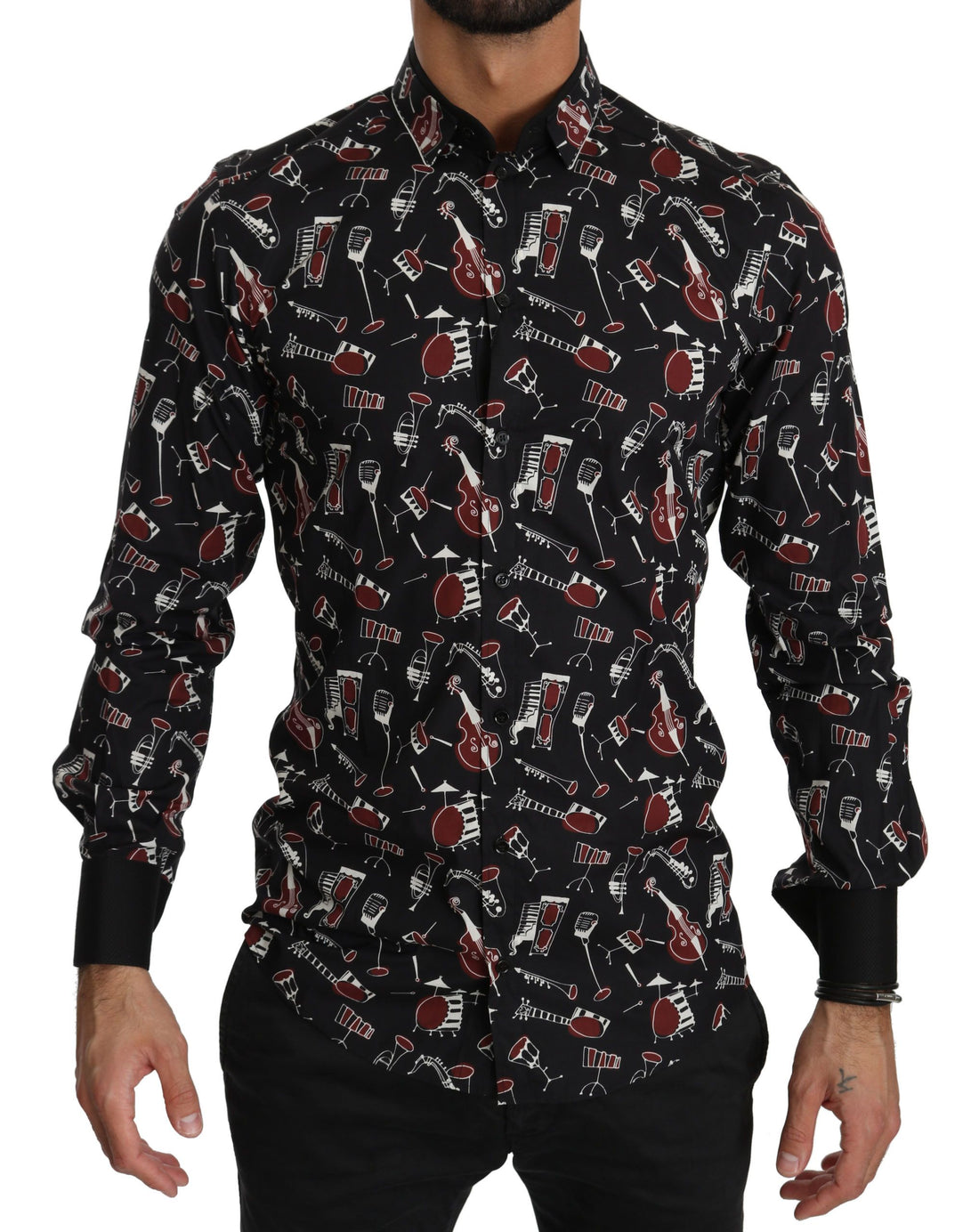 Dolce &amp;amp; Gabbana Svart Slim Fit Skjorta med Musikinstrument