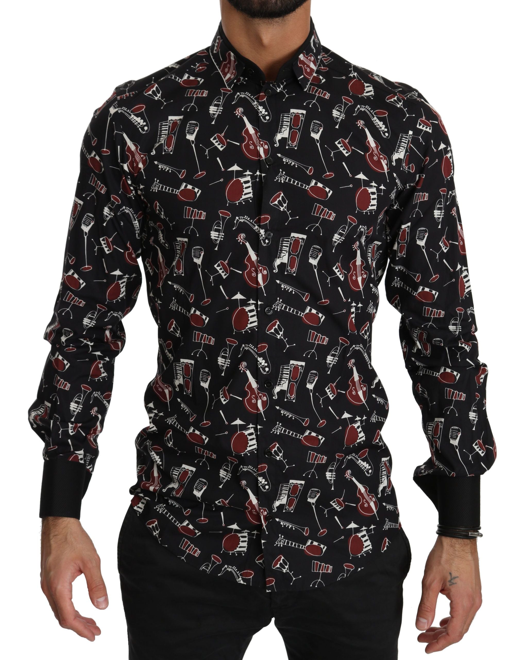Dolce &amp; Gabbana Black Musical Instrument Slim fit Shirt
